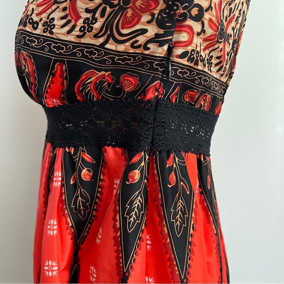 Manoush Inca D Silk Scarf Print and Crochet Dress with Billowy Sleeves Size 38 - Picture 5 of 7